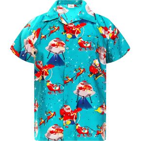 KING KAMEHA Funky Hawaiian Shirt, Shortsleeve, Christmas, Surf Santa, Black, XL in Kuwait