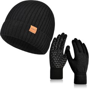Womens&Mens Winter Warm Skull Beanie Hat and Touchscreen Gloves with Knit Fleece Lined for Cold Weather