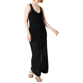 The Drop Women’s Button Front Mixed Pattern Crochet Maxi Dress