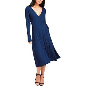 R.Vivimos Women Spring Autumn Long Sleeve Sweater Knitted Slim Elastic V Neck Sexy Midi Wrap Dresses