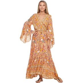 SHU-SHI Womens Floral Wrap Dress Bohemian Sundress Casual Summer Long Boho Sleeve Maxi
