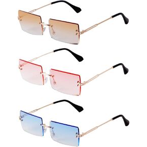 SORVINO Rimless Rectangle Sunglasses for Women Men Trendy Fashion Sheer Pink,Blue Tinted Lens Frameless Glasses