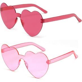 2 Pack Love Heart Shaped Sunglasses for Women, Rimless Sunglasses Transparent Candy Color Party Eyewear