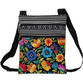 Colorful Flower Messenger Bag Small Ethnic Pattern Printed Adjustable Strap Crossbody Zipper Bag Colorful Flower Phone Bag Wallet Cute Shoulder Handbag for Women Friends -1