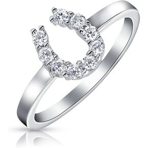 Good Luck Cubic Zirconia Pave CZ Equine Equestrian Good Luck Horseshoe Ring Western Jewelry For Women Teens .925 Sterling Silver