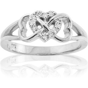 .925 Sterling Silver Cubic Zirconia Triple Heart Infinity Celtic Knot Band Engagement Ring