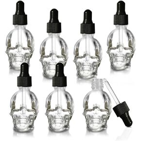 7 pcs Set 10ml Mini Skull Glass Dropper Bottle Leakproof Essential Oils Bottle for Storage and Travel (7pcs transparency skull bottle)