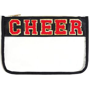 1 Pcs Cheer Gifts Chenille Letter Cheer Bags Patch Makeup Bag Flat Clear Pouch Cheerleading Gifts for Girls Cheer Teams