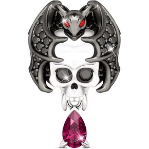 GNOCE Skull Charms Cool Bat Skull Bead Pendant Lights Up With Twinkle Black Cubic Zirconia And Cool Bat Demon Skull 925 Sterling Silver Handmade Charms For Bracelet/Necklace
