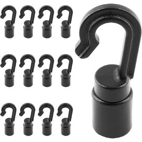 12Pcs Bungee Shock Cord End Hooks, Black Plastic Shock Cord End Snap Hooks for 1/4 Inch Diameter Cord Rope