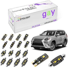 PL2133A - (16 Bulbs) LED Interior Light kit Replacement for Lexus GX460 2010-2020 + License Plate Light Bulbs Package, White Dome Lights Upgrade Error Free