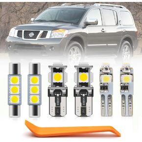 7pcs White LED Interior Lights Bulb Kit for Nissan Armada 2004 2005 2006 2007 2008 2009 2010 2011 2012 2013 2014 2015 Super Bright 6000K White LED Map Dome Cargo License Plate Light Bulb Kit