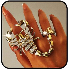 Yalice Goth Scorpion Full Finger Ring Bracelets Sparkle Rhinestone Double Knuckle Ring Harness Cool Punk Hand Ring Adjustable Rock Crystal Large Big Rings Jewelry for Women Gift Halloween