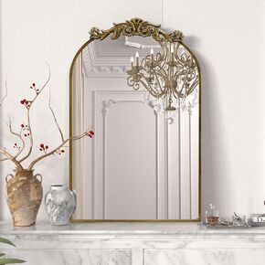 PAIHOME Arched Mirror, 19x30 Inch Antique Mirror Vanity Gold Wall Decor Mirror Metal Frame Wall Mounted Mirror for Home Entryway Leaning