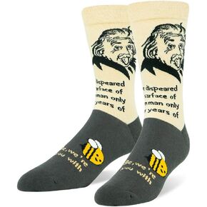 Men's Portrait Crew Socks, Novelty Gift for Nerd Genius Teacher Adult Shoe Size 8-13 for Crazy Sock Day