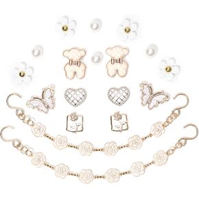 18Pcs Flower Shoe Chain Charms for Women, Bling Shoe Charms for Girls Clog Sandals, Girly Shoe Chains, DIY Shoe Decoration Accessories for Party Favor