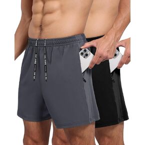 LalaHooK 2 Pack Gym Shorts Men - 5'' Quick Dry Athletic Workout Running Shorts for Casual Basketball with Zipper Pockets