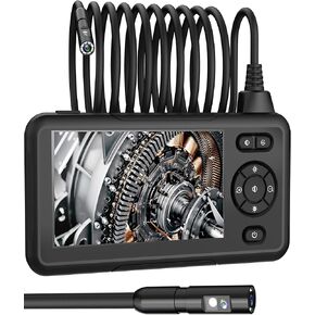 Dual Lens Industrial Endoscope, 1080P Digital Borescope Inspection Camera, 8.0mm IP67 Waterproof, with 4.3" LCD Screen Display, 8 LED Lights,16.5FT Semi-Rigid Cable
