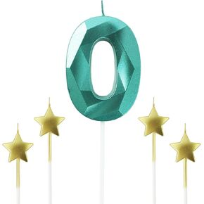Green Number 0 Birthday Candles and Star Birthday Candles 2.76 inch Birthday Cake Candles 3D Diamond Shaped Candles are Suitable for Birthday Parties and Anniversary Cake Decorations Candles