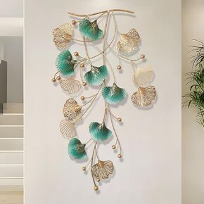 3D Home Metal Wall Decor, 43.3 x 23.62 inch Modern Luxury Handmade Ginkgo Leaf Metal Wall Sculpture, Natural Art home Decoration for Living Room Bedroom Dining Room