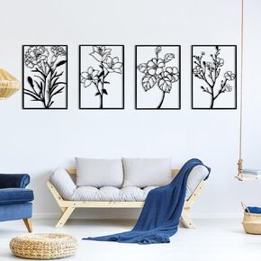 ZNZAPO Large 4 Pcs Gold Abstract Metal Line Wall Decor, 15.7 × 22.5" Minimalist Metal Flower Wall Art 3D Sculptures Hanging For Living Room Bedroom Bathroom