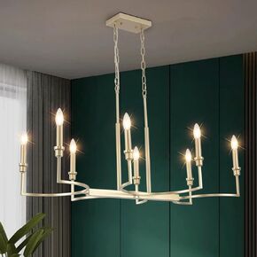 Gold Chandelier Dining Room Chandelier Over Table 8 Light Rectangular Chandelier Vintage Candle Chandelier Light Fixture Brass Metal Chandeliers for Kitchen Island Living Room Bedroom Entryway 37in