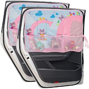Car Window Shade for Kids, 2 Pack Car Side Window Curtain with Storage Pockets Blackout Car Rear Window Sunshades 7 Suction Cups Sun/Heat/UV Protection for SUV
