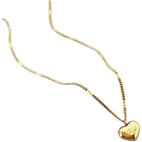 18K yellow gold plated Love engraved heart pendant necklace with 15.5 inch Cuban link chain