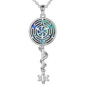 Hecate Necklace 925 Silver Wiccan Wheel of Hecate Triple Moon Goddess Pendant Necklace Wiccan Jewelry Gifts for Women
