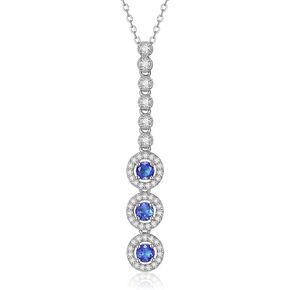 925 Sterling Silver Lab Created Gemstone Necklace for Women, Birthstone Necklace 3 Stones Pendant, 18"+2" Adjustable Chain