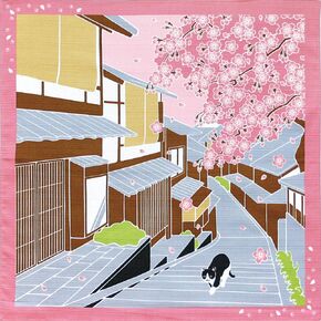 IPPINKA Kakejiku Cloth, Japanese Traditional Tapestry, Wall Hanging, 19.6 x 19.6 inch, Made in Japan, 100% Cotton, Sakura with Cat
