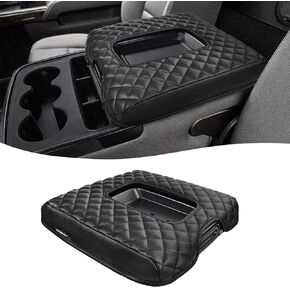 Center Console Cover for Chevy Silverado & GMC Sierra 1500/2500/3500 2019-2024, Vinyl Leather Trim, Car Armrest Cushion Pad, Jump Seat, Anti-Scratch, Black
