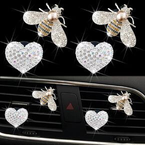 Bling Bee Air Vent Clips, Crystal Bee Heart Car Air Fresheners Vent Clips Car Diffuser Vent Clip Rhinestone Bee Car Decoration Car Interior Decor Bling Car Accessories for Women (Bee & Heart)