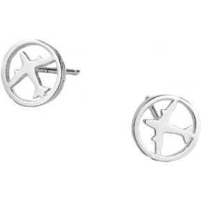 Helen de Lete Original Simple Airplane Sterling Silver Stud Earrings for Women