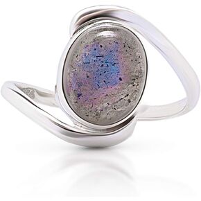 Oval Labradorite 925 Sterling Silver Ring - Delicate BOHO Chic Jewelry - Fashionable and Stylish for Women with Velvet Gift Bag/Box - Made by Indian Artisans - Size 5-10