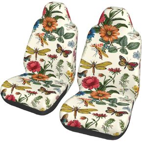Dragonfly Flower Butterfly Car Seat Covers Car Front Seat Cushion Auto Seat Cover Car Bucket Seats Protector Covers Universal Fit for Car Sedan Truck SUV 2pcs