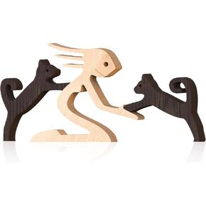 AOCEAN Christmas Handcrafted Wooden Dog and Human Sculpture - Unique Gift to Celebrate Friendship Between Dog and People - Home Decor Figurine Symbolizing Unconditional Bond (1 Dog)