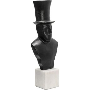Sagebrook Home 15" Man Sculpture - Aluminum Statue Featuring Man with Top Hat in Black - Marble Base Decorative Sculpture for Home or Office