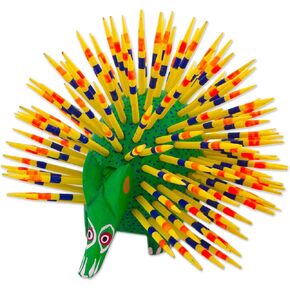 NOVICA Artisan Handmade Copal Wood Alebrije Yellow Green Porcupine Sculpture Mexico Painted Cultural Folk Art [3.1in H x 3.7in W x 3.7in D] ' Cute Porcupine'
