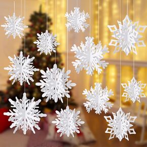 36 Pcs Christmas Hanging Snowflakes Decorations 3D White Paper Snowflakes Hanging Garland Winter Snowflake Hanging Ornaments for Christmas Tree Winter Wonderland Holiday New Year Home Party Decor