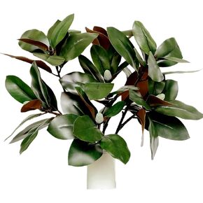 32 Inch Magnolia Artificial Leaves Branches 3D Plastic Printing Houseplant Plant Indoor Outdoor Home Decor (Dark Green - Pack of 4)