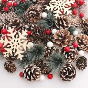 108 Pcs Christmas Ornaments Pine Cones Berry Pine Branch Set Xmas Decorations for Home, Pinecones for Crafts Vase Filler Wreath Christmas Table Decor
