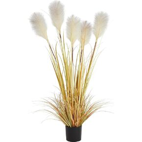KOL 5ft 2-Pack Artificial Feather Reed Grass, 59in Tall Artificial Indoor Outdoor Fake Horsetail Grass, Home Office Décor Artificial Plants in Pot Faux Greenery, Housewarming Gift - Gradient Color