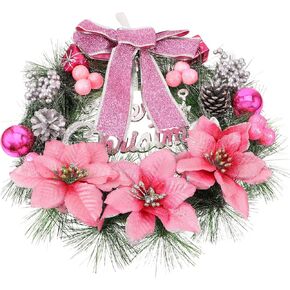 COHEALI Ornament Wreath Christmas Wreath Merry Christmas Reef Christmas Door Wreath Xmas Wreath Christmas Pine Berries Mini Wreath Pink