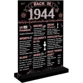DARUNAXY Rose Gold 81st Birthday Gift for Women, Large Back in 1944 Poster Acrylic Sign with Stand for Girl 81 Year Old Birthday Party Decoration Vintage 1944 Party Supply 81st Class Reunion Decor