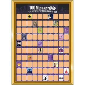 Top 100 Musicals Scratch Off Poster Bucket List - Broadway Gifts for Theater Lovers - Musical Theater Gifts for Broadway Lovers & West End Fans - 24"x16"