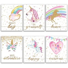 Inspirational Unicorn Decor for Girls Room Bedroom Classroom, Unicorn Wall Decor for Girls Kids, Unicorn Watercolor Decorations for Bedroom Home Living Room, Unicorn Posters Gifts for Unicorn Lover, Unicorn Art Prints Set of 6 (8"X10") Unframed-8