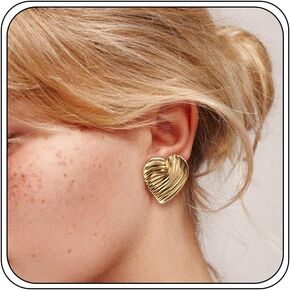 Gold Heart Earrings for Women, Trendy Simple Gold Plated Heart Stud Earrings Statement Unique Piercing Earrings for Girls Girlfriends Holiday Jewelry Gifts