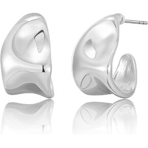 Silver Earrings for Women, Chunky Stud Earrings Trendy Statement Earrings Geometric Earrings Jewelry Gifts