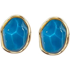 Dainty Sea Water Resin Sterling Silver Post Stud Earrings for Women Fashion Unique Irregular Ocean Hypoallergenic Studs Y2K Jewelry Christmas Birthday Gifts